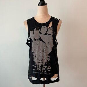 🎸 Rage Against The Machine Distressed Band Tank Studded Cutout Punk Graphic Tee